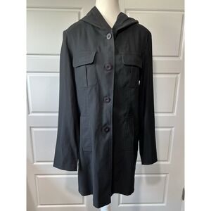 Vero Moda Hooded Button Front Trench Coat Utility Jacket Dark Academia Style Med